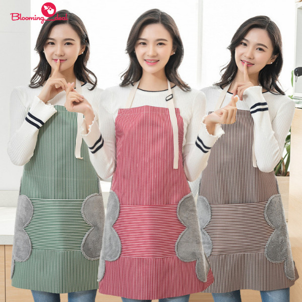 Apron Celemek Premium Tahan Air Motif Salur / Apron Celemek Kain - Cokelat